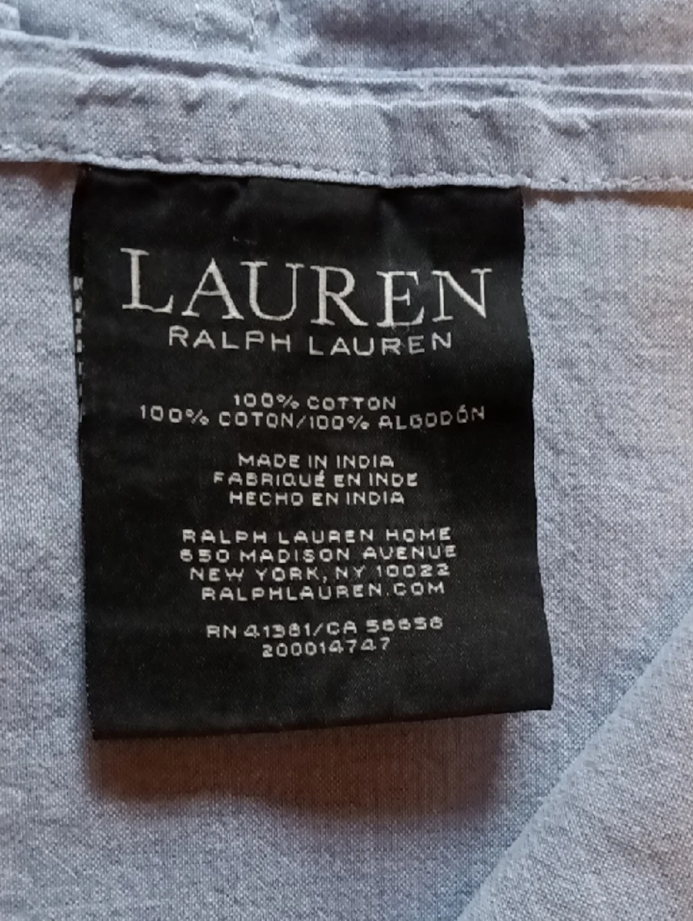 Lauren Ralph Lauren Queen Chambray Blue Cotton Flat Sheet